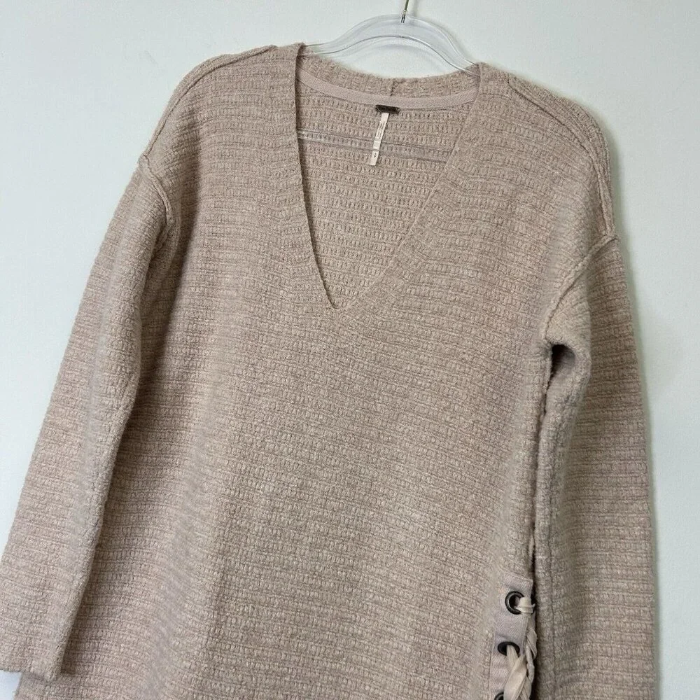Free People Lace Up Sweater Womens Size‎ Small Rose Pink Tunic